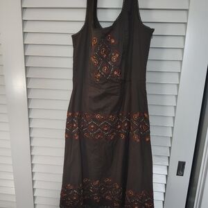 ANTONIO MELANI Brown and Orange Embroidered Midi Dress